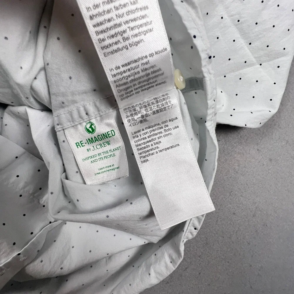 J. Crew Button Down Shirt Mens M White Polka Dot Secret Wash Stretch Classic Fit